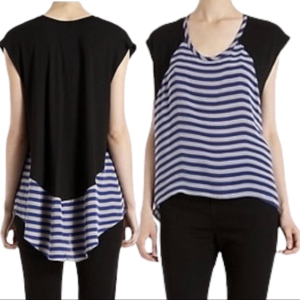 Michelle Mason Top from Barney's Striped Silk Flowy Hi-Low Tee Shirt Blouse M